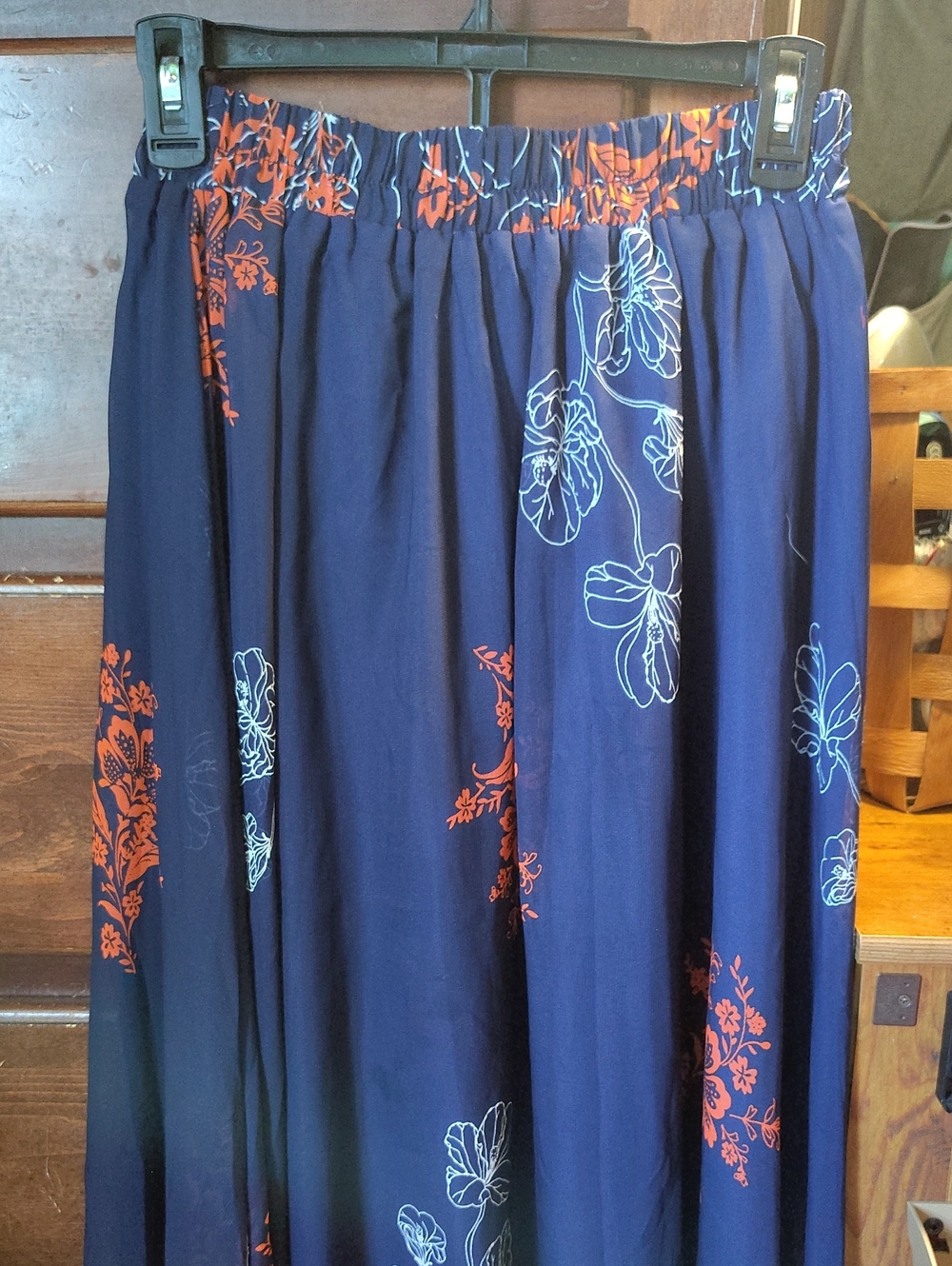 Boutique Size M Navy Blue Orange Floral Maxi Skirt Boho
